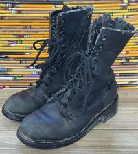 Harley Davidson Combat MOTO Boots VTG Distressed Grunge Punk Black Leather Sz. 7