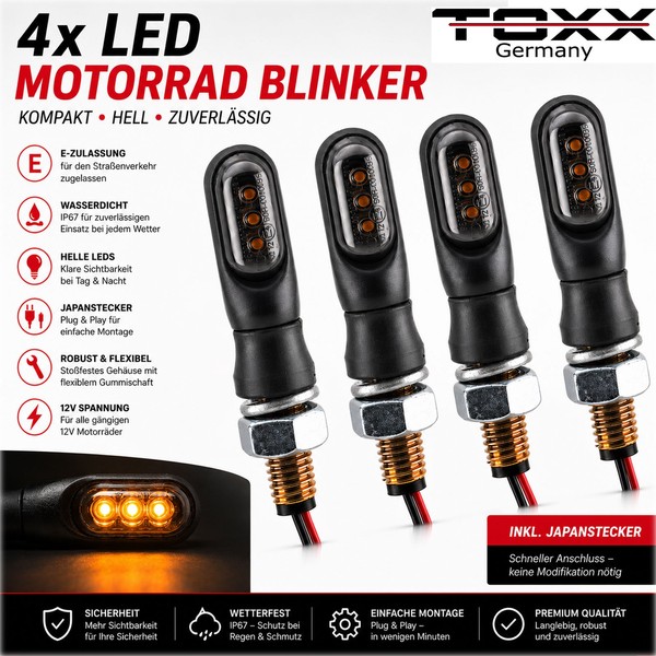 ToXx LED Blinker Miniblinker Universal Motorrad Roller 4 StüCk Mit E-PrüFzeichen-image