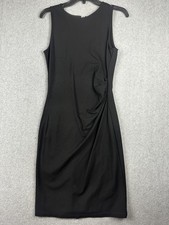 Kenneth Cole Dress Womens 6 Black Sleeveless Sheath Ruched Stretch Zip Back Date