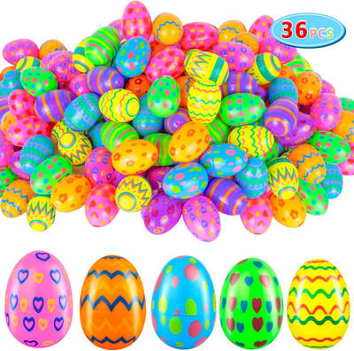 Easter Eggs Empty, 36PCS Plastic Easter Eggs Bulk, Fillable Painted Easter Egg D