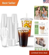 100 Sets- 20 oz Clear Plastic Cups with Lids and Straws, Disposable To Go Cup...