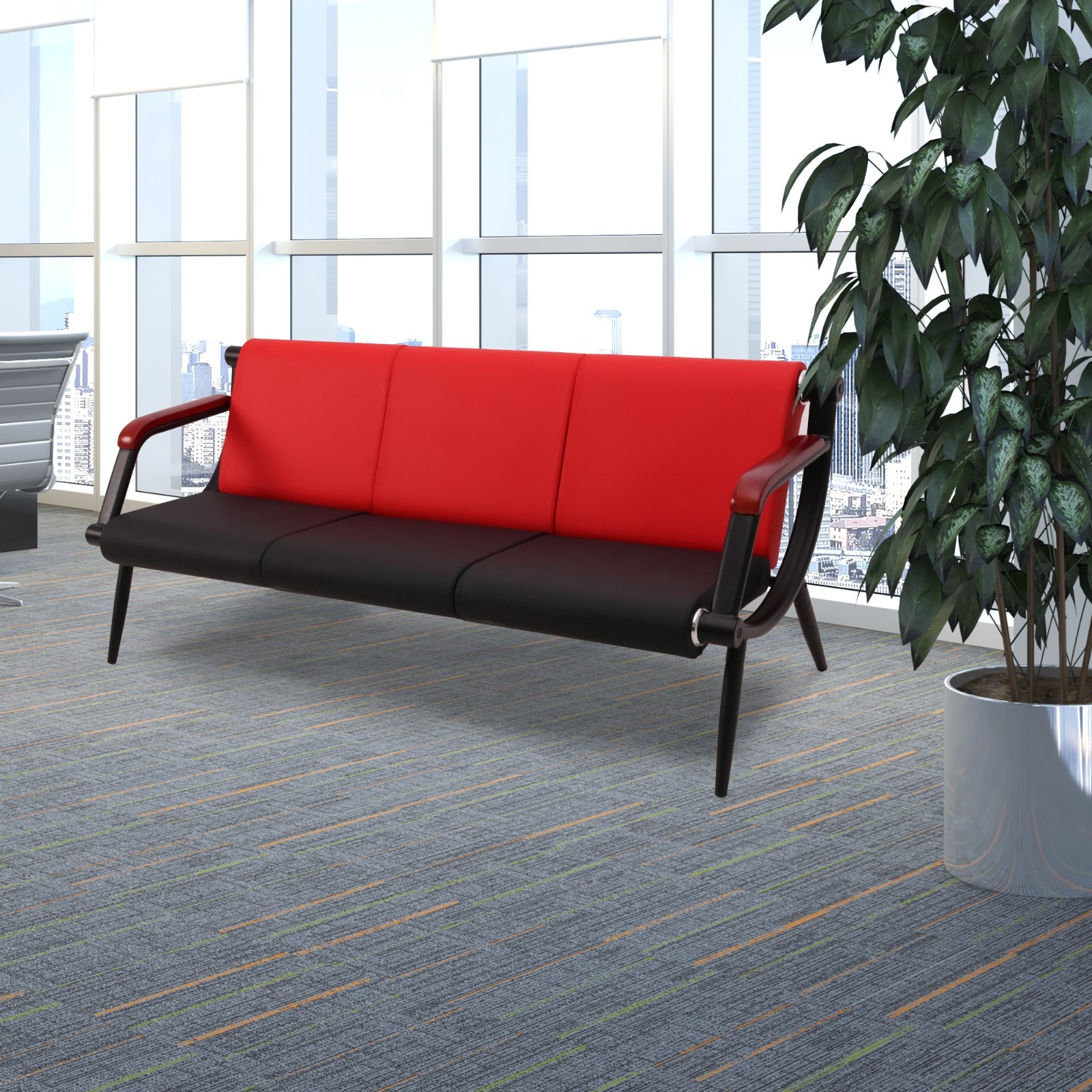 W/arms Reception Pu Leather Office Guest Bench