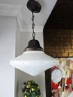 Vintage Antique Art Deco Milk Glass Schoolhouse Light Fixture Flying Saucer Old