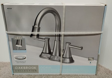 NEW OAKBROOK DORIA Brushed Nickel High Arc 2 Handle Bathroom Faucet. 03 