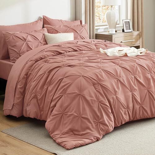 Comforter Set Dusty Pink - Bed in a Bag 7 Pieces, Queen 13 - Dusty Pink-image
