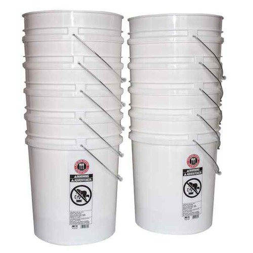 5 Gallon Plastic Bucket Heavy Duty White Paint Pail Storage Buckets 10-Pack USA