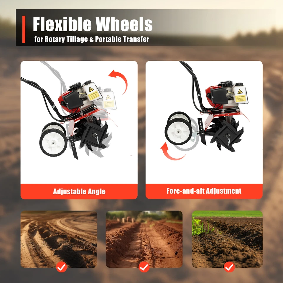 Cultivador de jardín monocilíndrico 1700 W 52 cc gasolina cultivador de tierras de cultivo 2 tiempos # 93 Foto 3 de 4