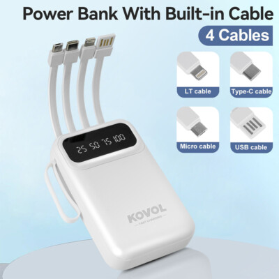 20000mAh Portable Power Bank USB-C Schnellladegerät Akku Pack w/4 Kabel - weiß