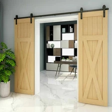 Steel Sliding Barn Door Hardware Kit for Single/Double Wooden Doors 4-16FT