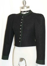 BLACK BOILED WOOL JACKET Coat Women GERMAN Designer Dress Fitted 36 2 XS B33"