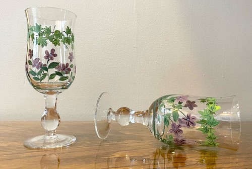 SET of 7 WINE GOBLETS Purple Sweet Violet Waverly Garden Room Classics Beautiful - Picture 7 of 12