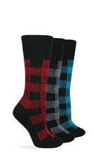 Wise Blend Ladies Merino Wool Blend Buffalo Plaid Full Cushion Crew Socks 3 Pair
