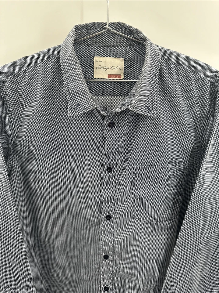 Sovereign Code Mens Size L Blue White Design Button Up Long Sleeve Shirt - Image 2 of 4