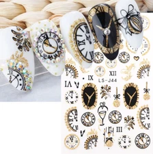 Glitter 3D Gold Black Celebration Clock Time French Nail Art Stickers J44 NH21