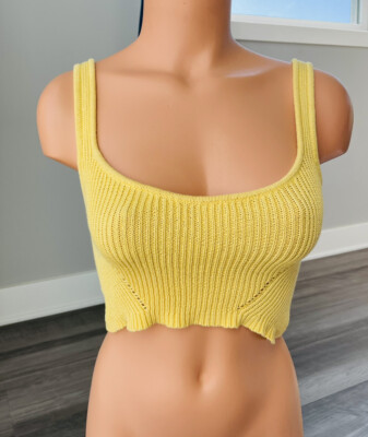 Cotton On Yellow Knit Crop Top Tank Size S Scoop E8