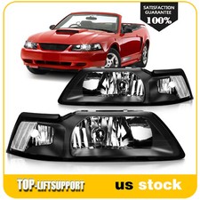 2pcs Pair Headlights For 1999-2004 Ford Mustang Black Housing Clear Corner Lamps