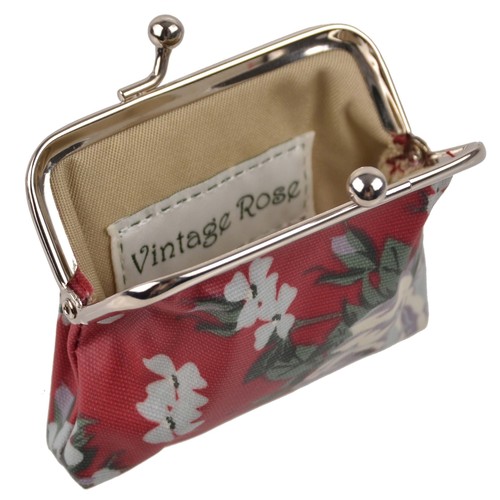 Ladies Girls Teen Vintage Rose Lined Clasp Coin Purse Oil Cloth Cute Handy - Picture 4 of 5