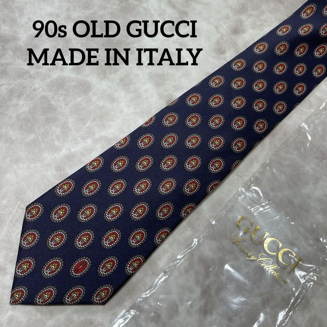 New Unused Old Gucci Neck Tie 90s Vintage Navy Dot 100%Silk