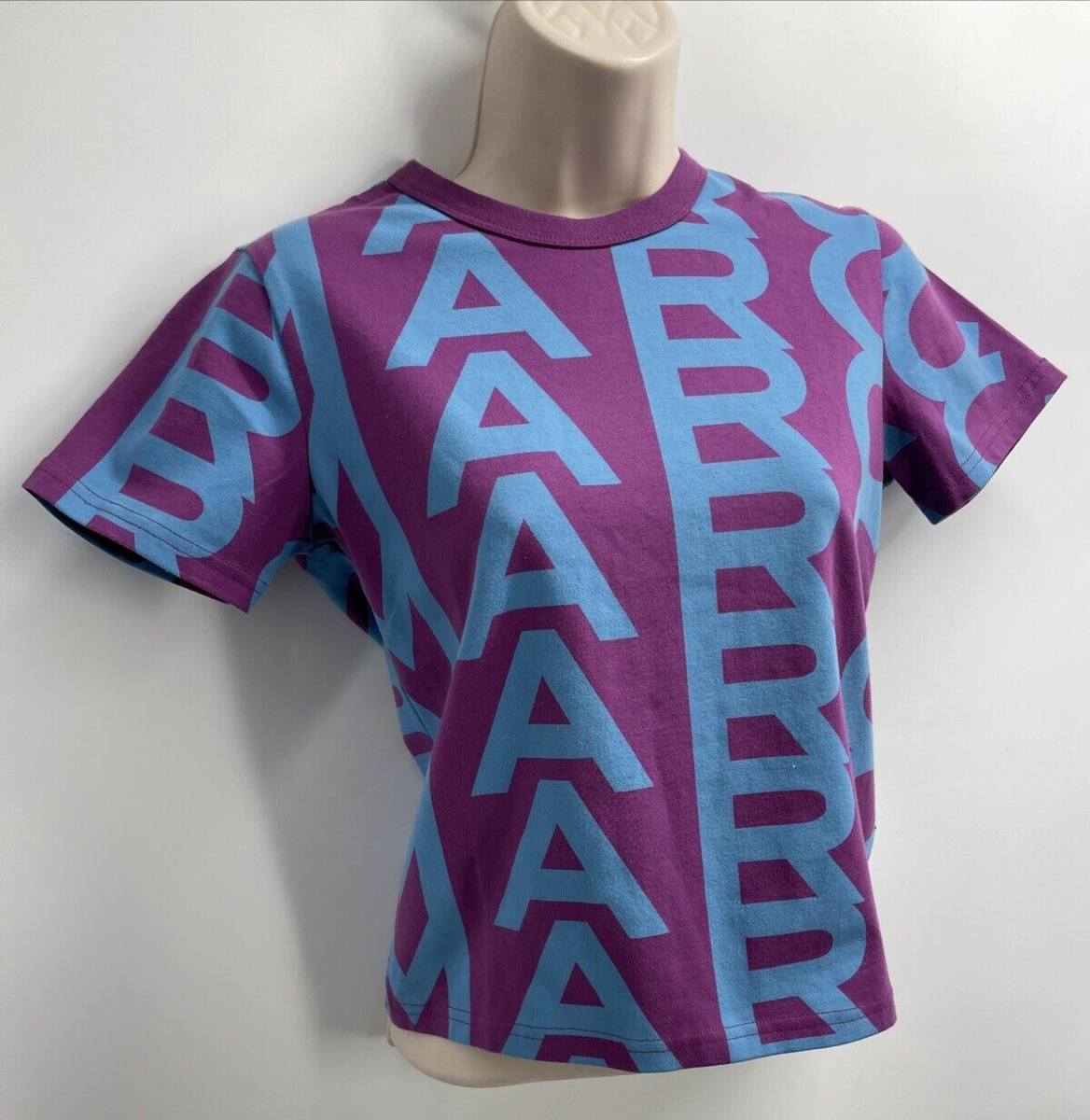 MARC JACOBS Women's PURPLE BLUE THE MONOGRAM BABY TEE Shirt Size