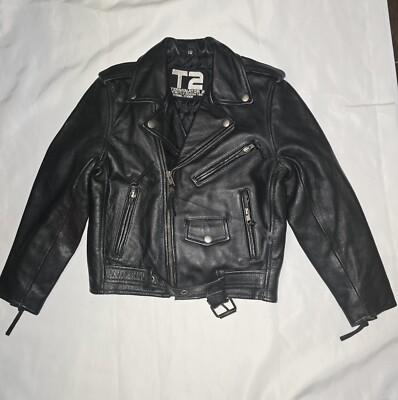 T2 Terminator Vintage Leather Biker Jacket Kids Size 10