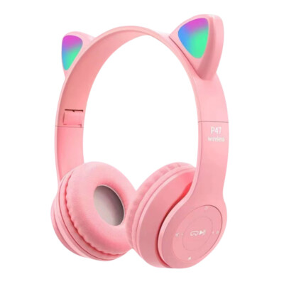 Gaming Headset Cat Ear Bluetooth-Compatible Helmets Glow Light Cute for PC Phone