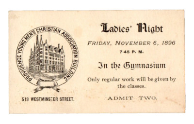1896 YMCA Ladies Night Admit Two Ticket Providence RI Gymnasium 519 Westminster