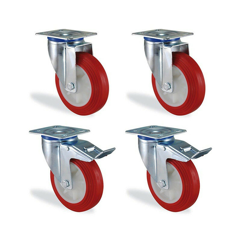 Roulettes pivotantes 125mm en polyuréthane rouge pour déplacer vos meubles sans effort