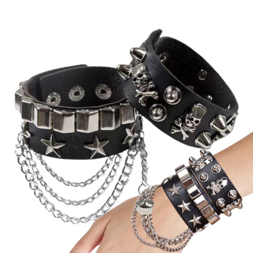 Gothic Spike Bracelet Adjustable Punk Rock Bracelet Black Studded Leather