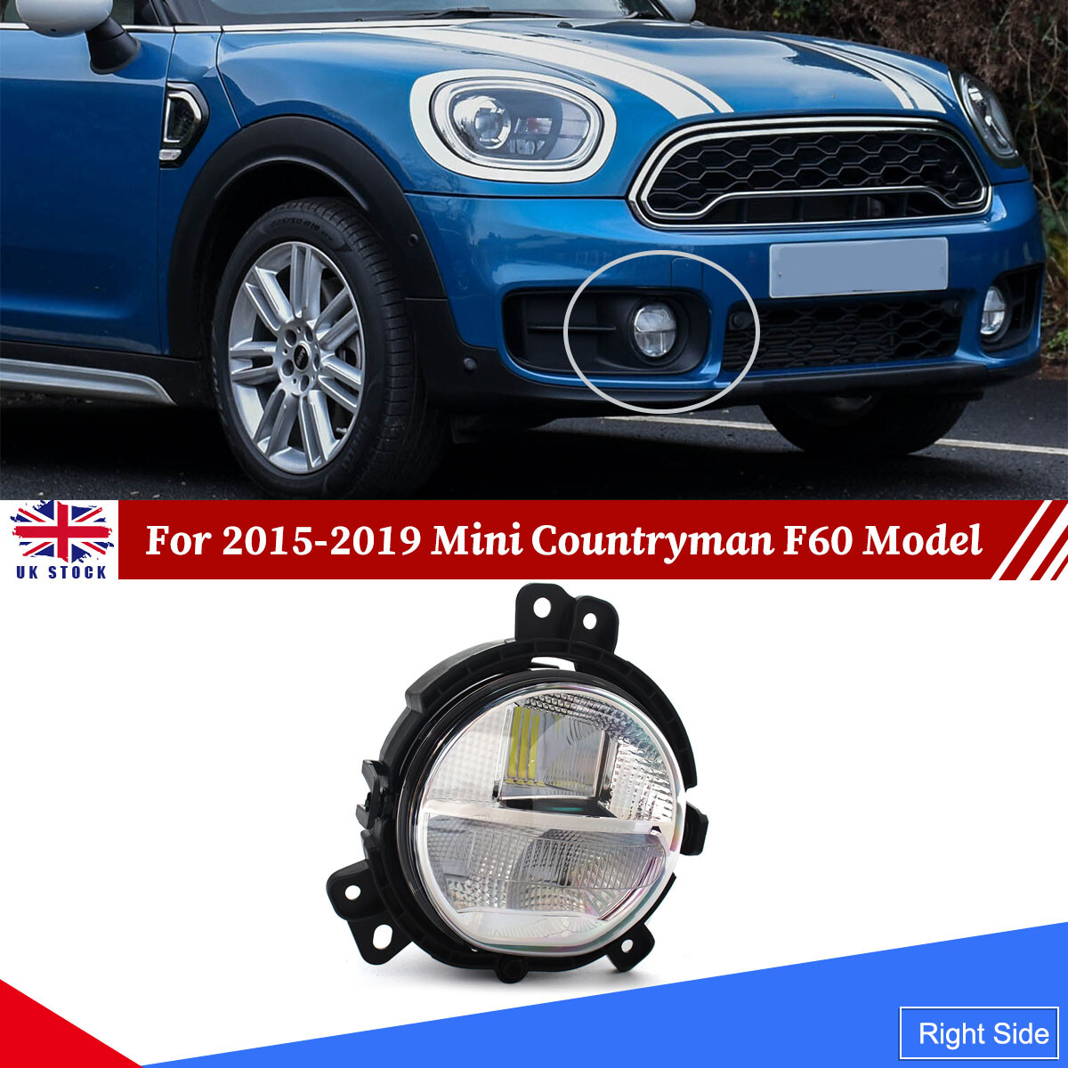 Right Side Fog Light Driving Lamp For BMW Mini Countryman F60 Cooper 2015-19 LED