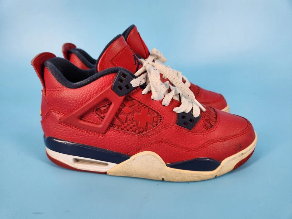 Кроссовки баскетбольные спортивные красные Nike Air Jordan 4 ретро FIBA 408452-617 детские размер 6,5 Y - Изображение 2 из 4