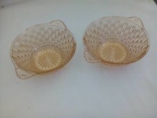 Ciotole gelato/dessert x 3, vetro pesca Art Decò, motivo cesto intreccio, vintage