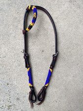 Blue w/black. orange, yellow beaded leather one ear Western headstall
