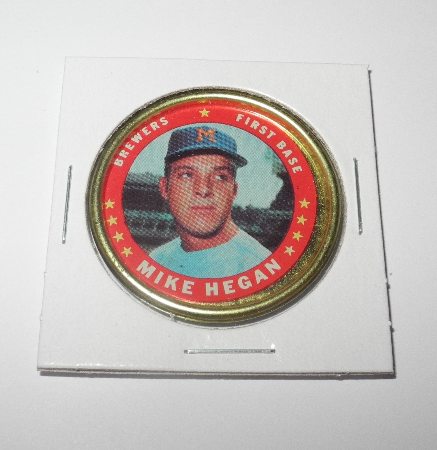 1971 Topps Baseball Coin Pin #116 Mike Hegan Milwaukee Brewers NEAR MINT