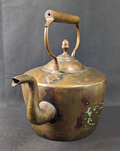 Copper Fireplace Kettle Antique Primitive Swan's Neck Spout Early 19C Large - Picture 5 of 10