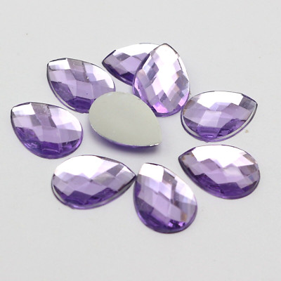 100 Purple  Flatback Acrylic Rhinestone TearDrop Gems 13X18mm No Hole  High qual