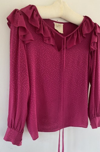 Yves Saint Laurent Rive Gauche Vintage 1970s Silk Ruffled Boho Peasant Blouse