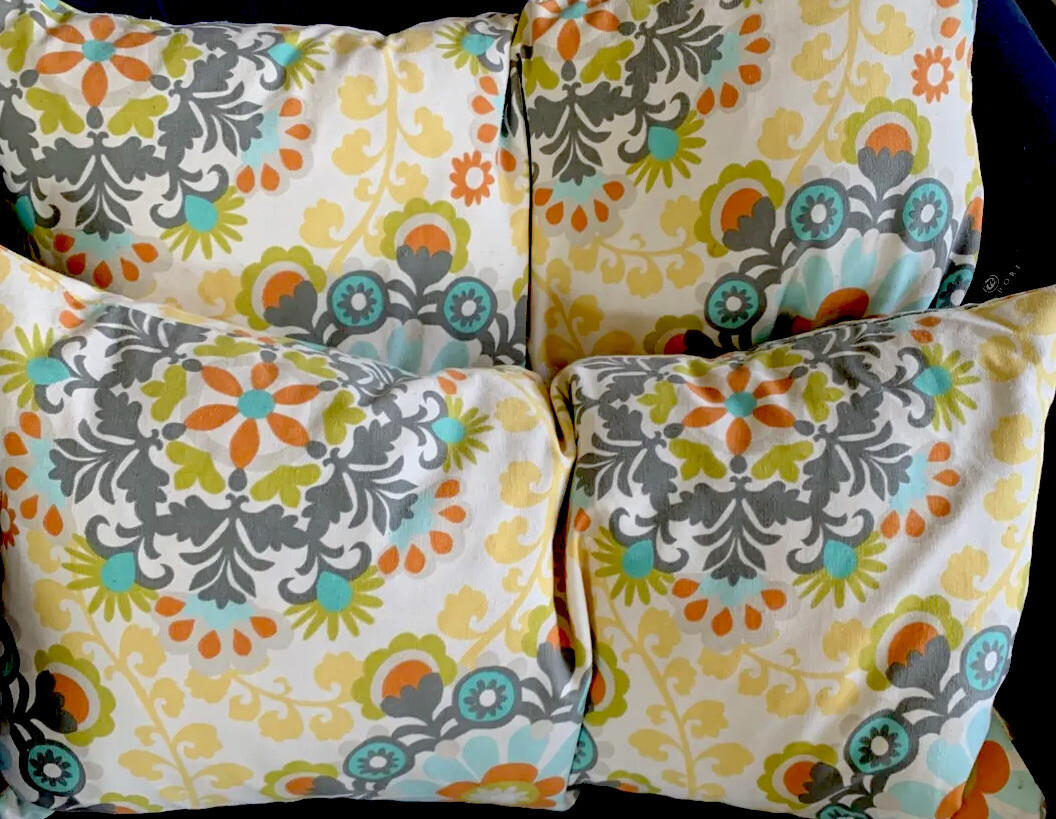 2 NEWPORT FEATHER THROW PILLOWS YELLOW BLUE LUMBAR OBLONG eBay