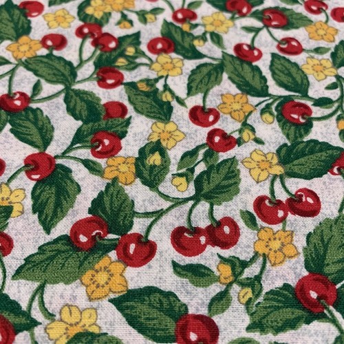 Vintage Cherry & Floral Fabric By Springs Deep Red Yellow Green Tonal Grey BTHY - Picture 2 of 15