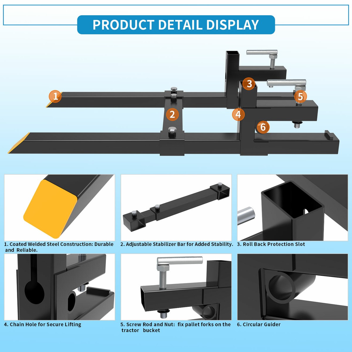 Clamp On Debris Forks To 48 Bucket, Heavy Duty Clamp-On Pallet Fork 2500 Lbs Ca