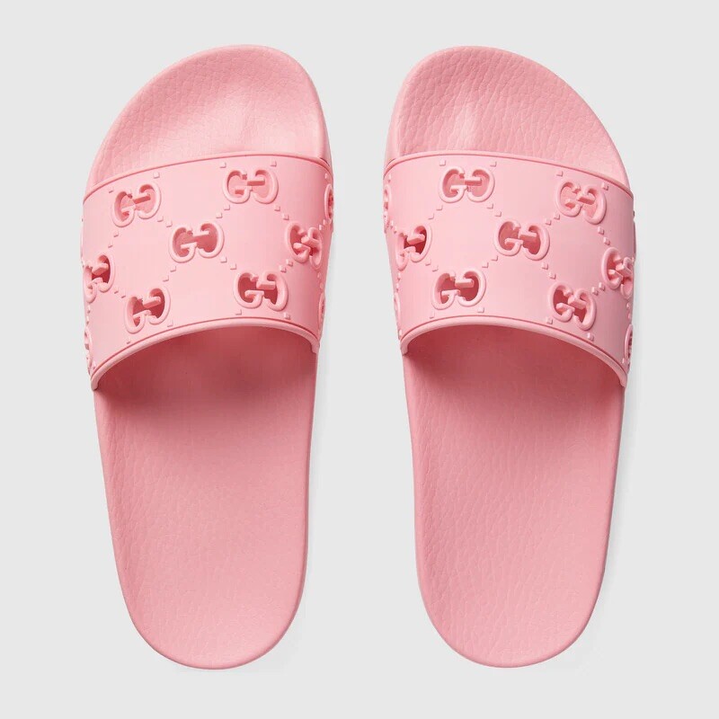 NEW Gucci Women's Cut Out GG Rubber Slide Sandals - Light Pink - 4US /34 |  eBay