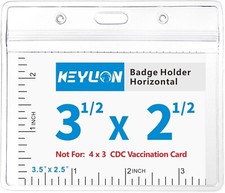 10 Pack Horizontal Name Tag ID Card Holders, Heavy Duty Clear Plastic Sleeve W 5