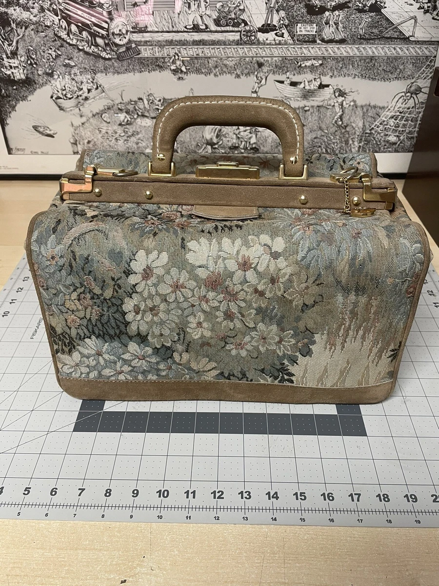 Vintage FRENCH Luggage Paradise Floral Tapestry Cosmetic Train Case Purse  Bag