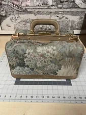 Vintage FRENCH Luggage Paradise Floral Tapestry  Cosmetic Train Case Purse Bag