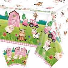 3Pcs Farm Animal Birthday Party Tablecloth Disposable Farm House Barnyard Theme