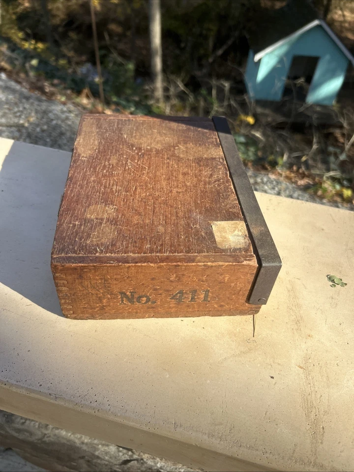 Antigua caja de cigarros de madera rara de finales de 1800 n.º de fábrica 522 5th District NJ Box 411 Foto 2 de 4