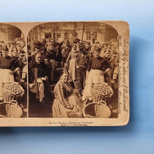 Hamburg Stereoview C1904 Germany Real Photo Local Crowd People Central Market