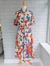 Sezane floral multicolored silk a line button up shirt dress size 34 UK size 6