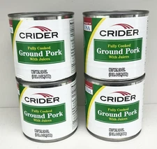 Lot of (4) Crider Fully Cooked Ground Pork / Canned 24oz  1LB