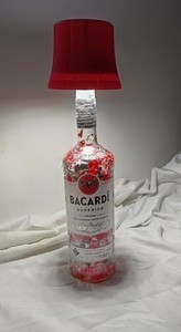 Handmade Black And Red Bacardi Liquor Bottle Lamp, Rechargeable 3-Mode LED