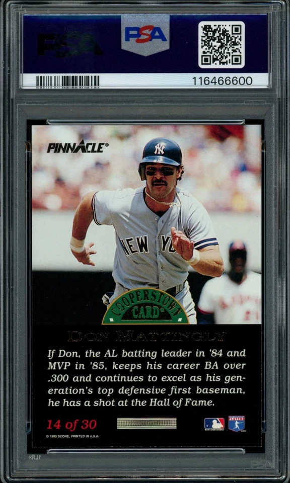 Don Mattingly PSA 9 1993 Pinnacle Cooperstown FX Dufex #14 Print Run 1000 Foto 2 de 2